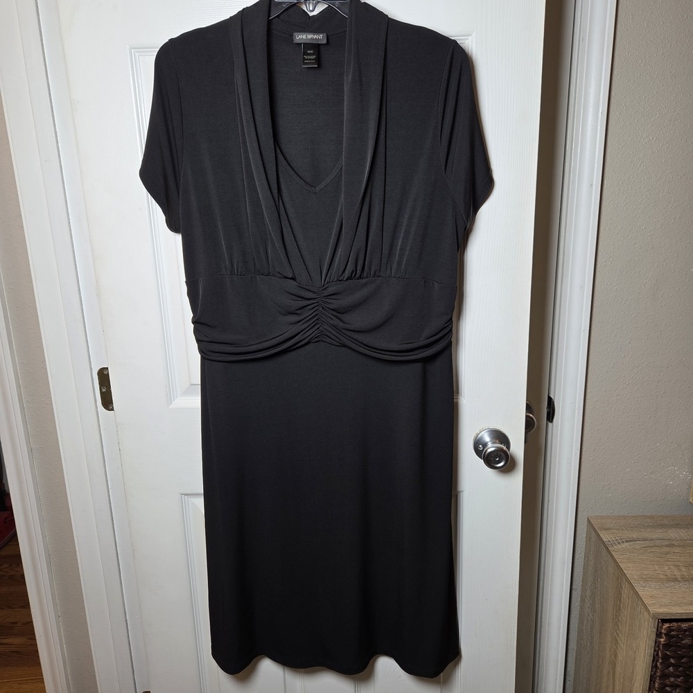 Lane Bryant sz 18/20 black short slv midi dress stretch party event chic classic